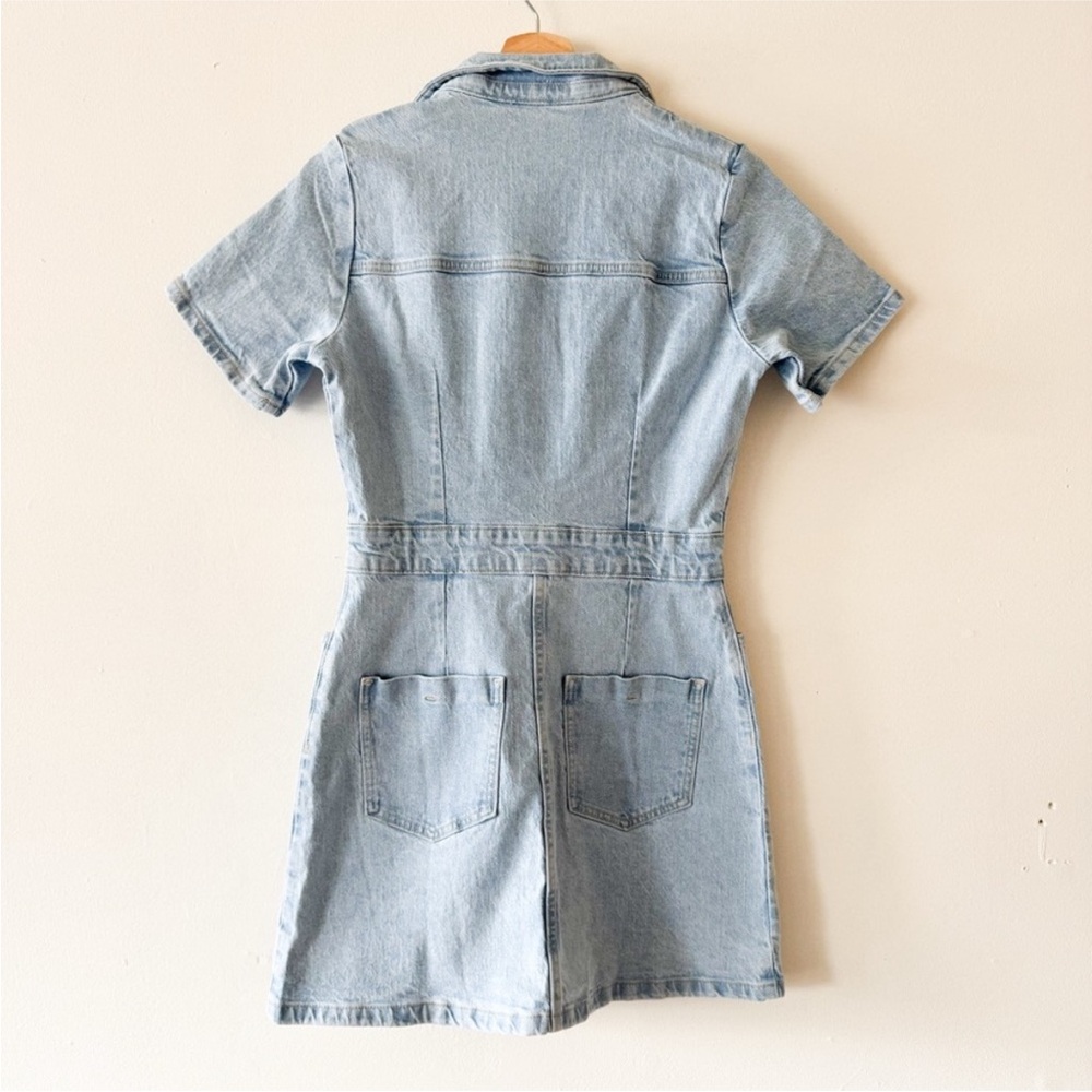 Zara Light Wash Denim Dress XL NWT | Button Front Utility Mini Dress - Picture 13 of 14